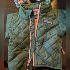 Baby Patagonia Nanopuff Jacket, Size 3-6 Months, Green/Pink